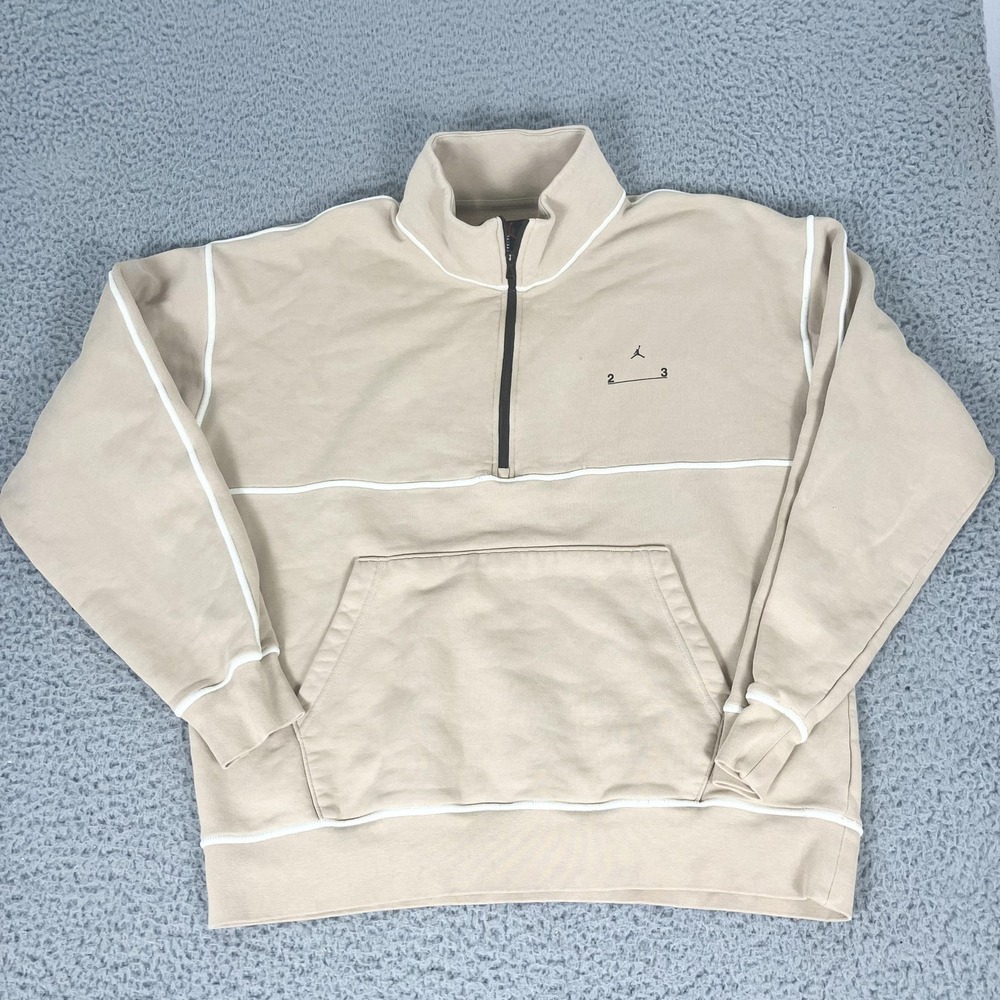 Jordan 23 Engineered Sweatshirt Mens Large Beige 1/2 Zip Fleece Pullover